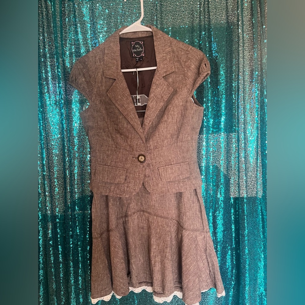 My Michelle Tan Cap Sleeve Blazer & Skirt